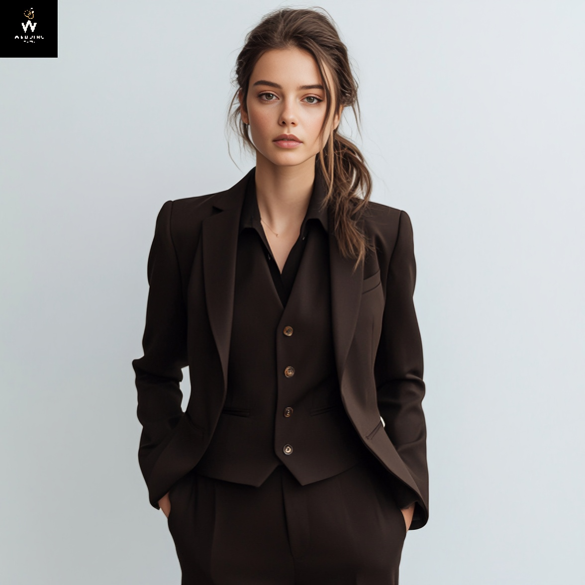 Dark Brown 3-Piece Women's Suit Set – Sophisticated Formal Wear 42 / 34