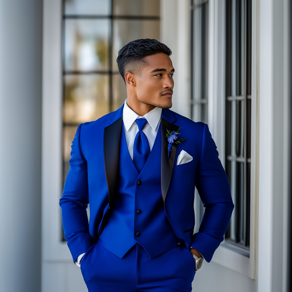 Royal Blue Slim-Fit Tuxedo – Black Notch Lapel & Trim 3-Piece Suit – Wedding  Weaves┃Bespoke Suits for Men & Women