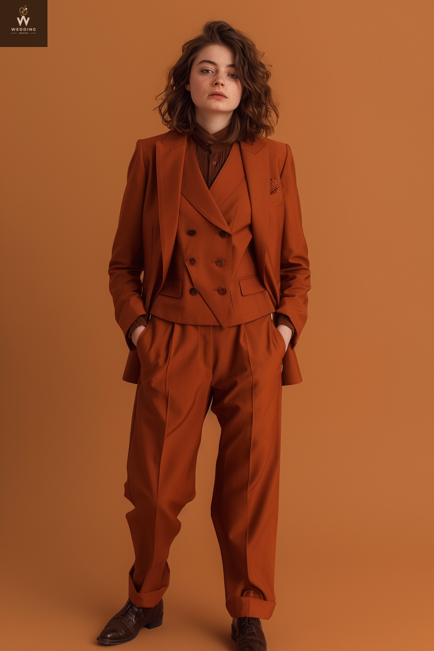 Women's Rust 3-Piece Suit Elegant Suit Set Women Formal Wear
