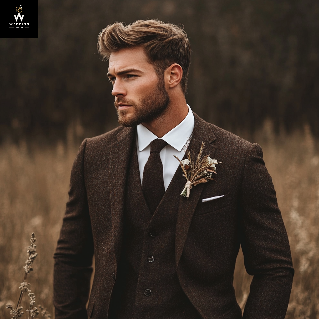 100% Merino Wool Dark Brown Three-Piece Suit for Men – Vintage Style W