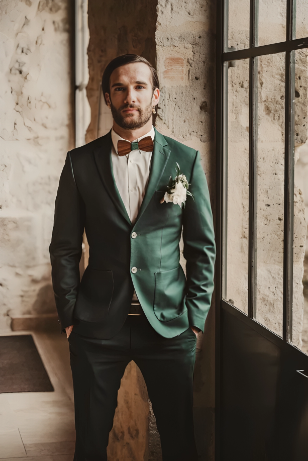 Men's Green Two-Piece Suit – Ideal for Weddings, Engagements, Grooms