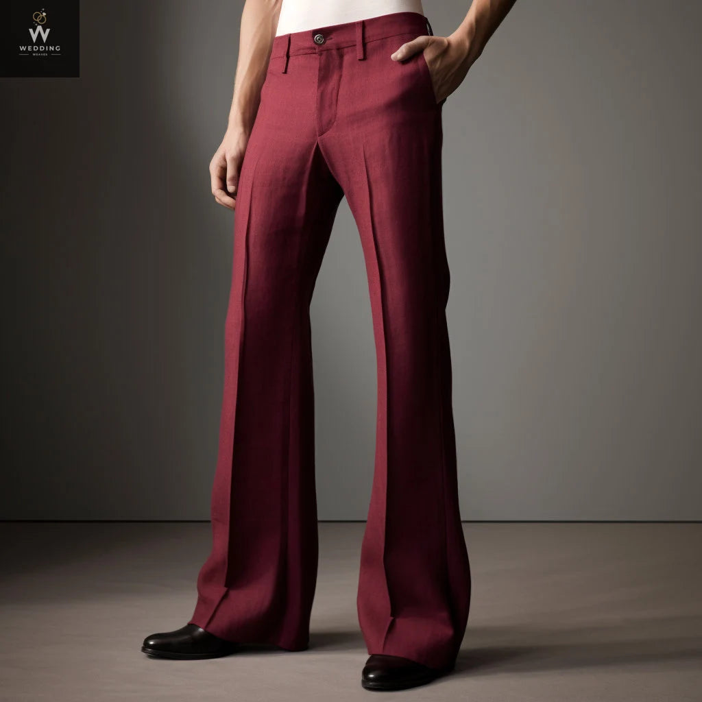 Men’s Burgundy Flare Pants Stylish Bell Bottoms, Disco Trousers