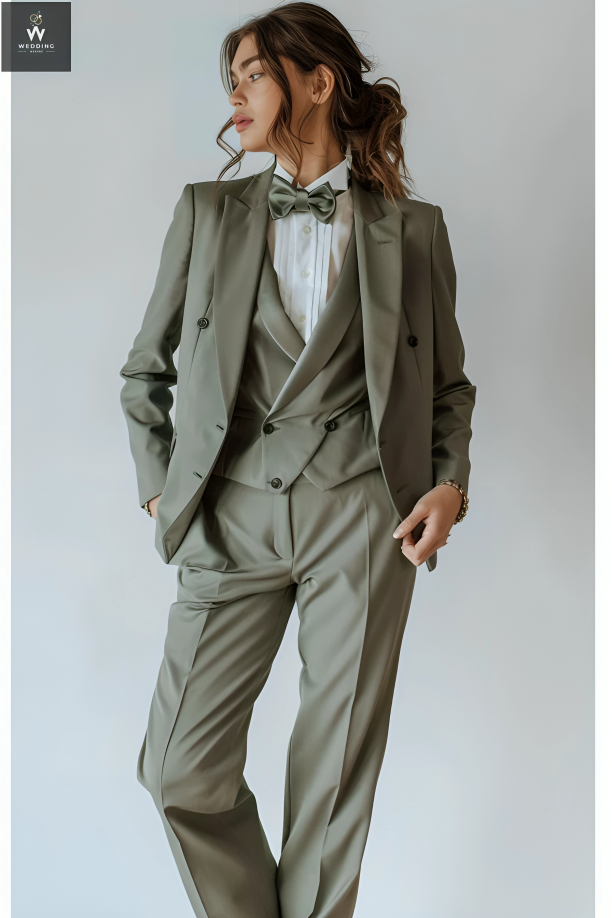 Green Tuxedo Three-Piece Pant Suit for Women - Elegant Wedding Suit 48 / 34 Green Tuxedo Three-Piece Pant Suit for Women - Elegant Wedding Suit 48 / 34