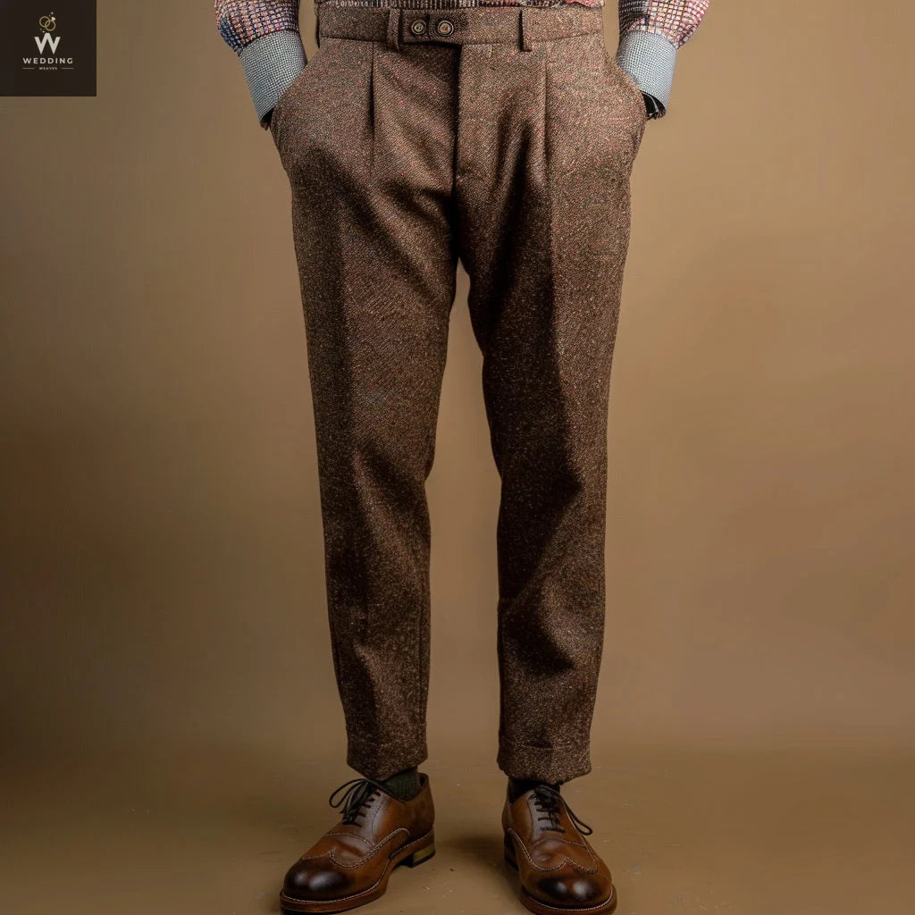 Brown Herringbone Business Pants – Bespoke Office Wear | Wedding