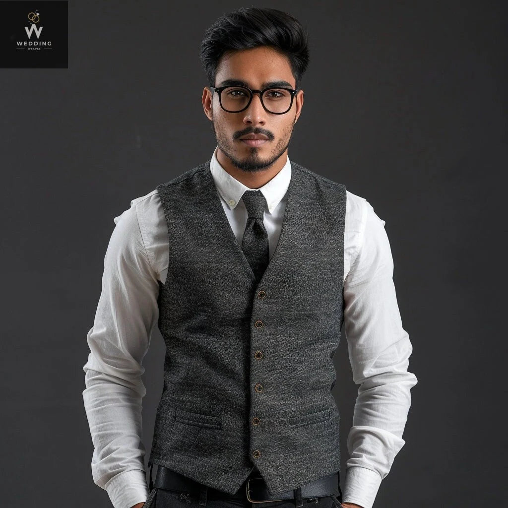 Men Grey Colored Waist Coat for Men- Formal Attire 44