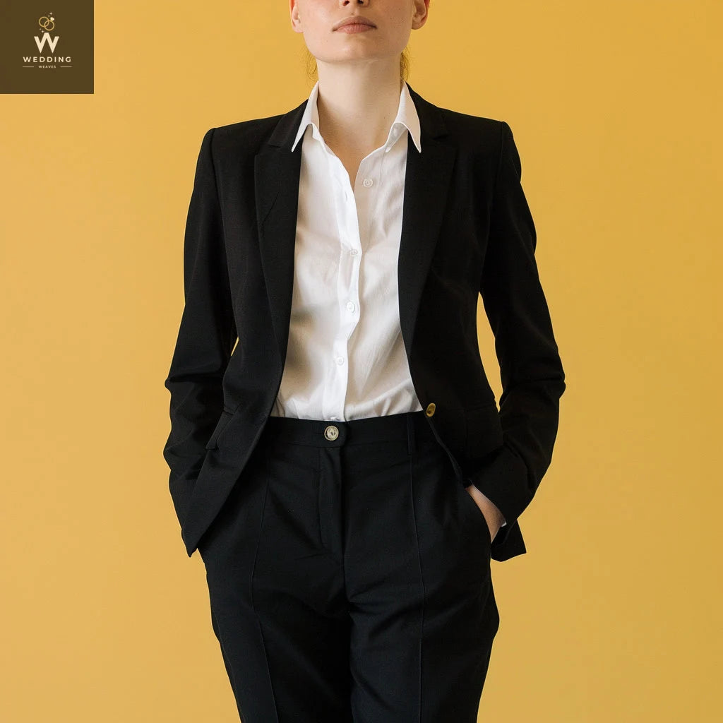 Black Two-Piece Suit for Women Dressy Pant Suit Set Formal