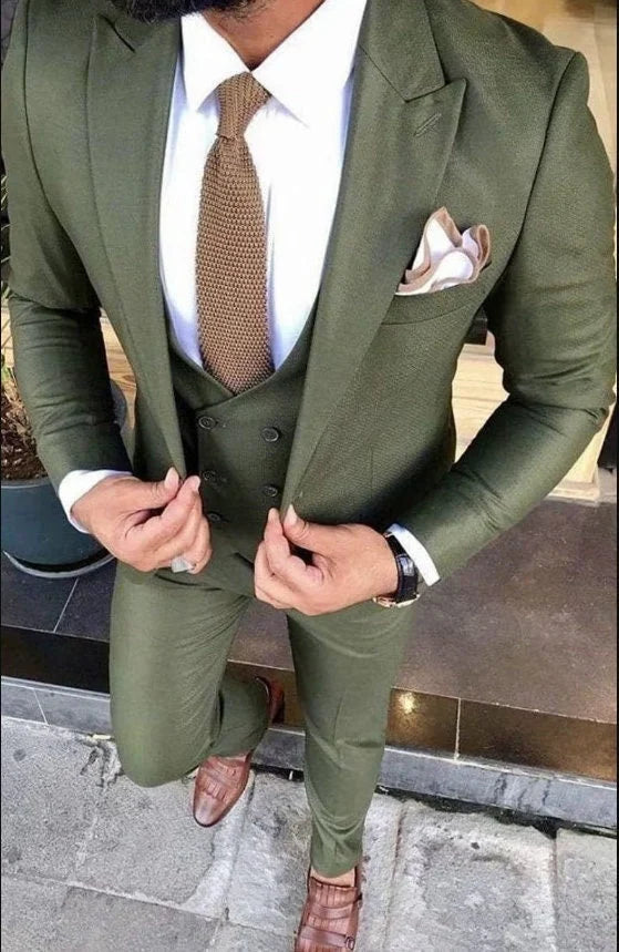 Custom Men's Olive Green Three-Piece Suit | Olive Suit for Weddings 34 / 32 Custom Men's Olive Green Three-Piece Suit | Olive Suit for Weddings 34 / 32