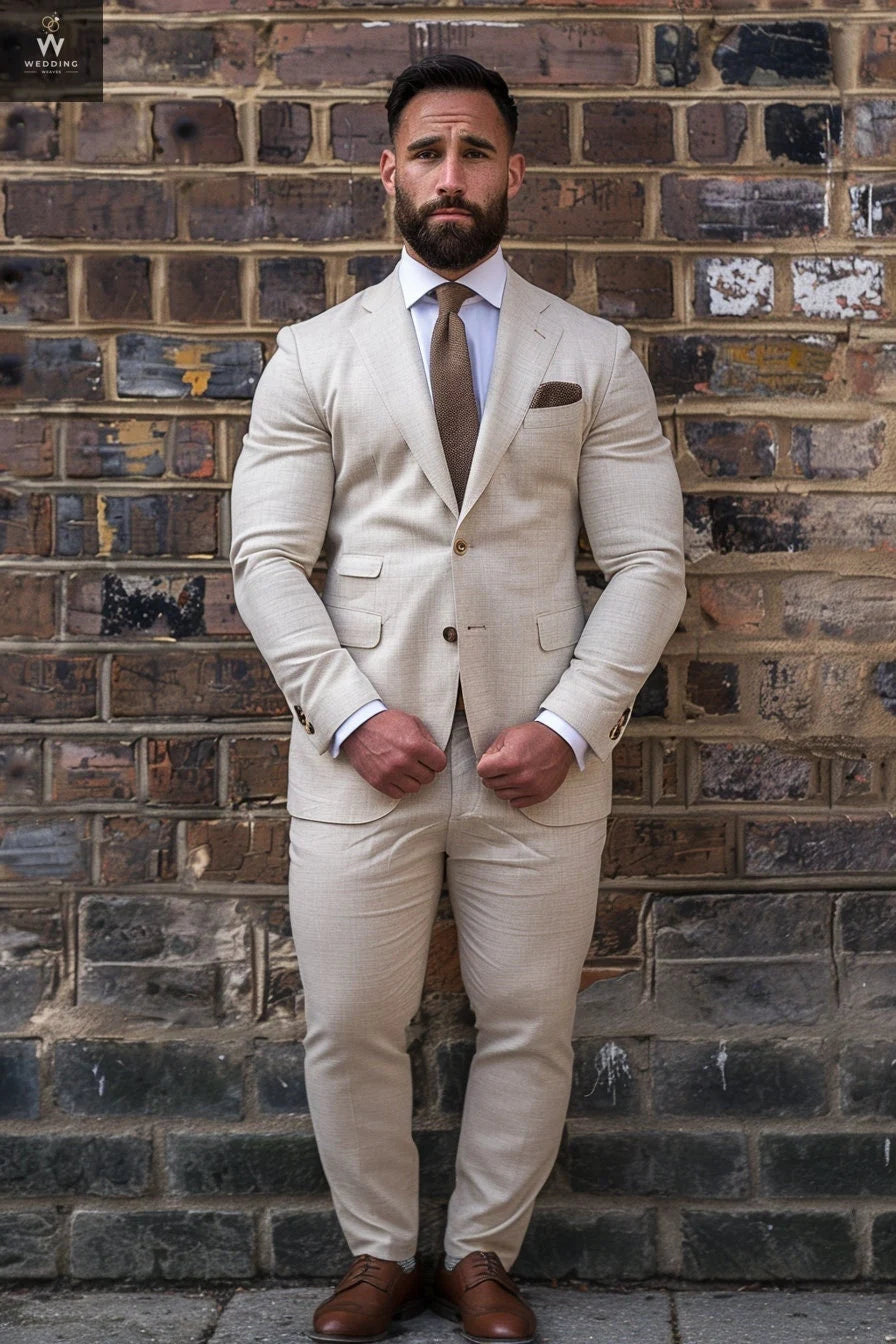 Men's Cream Two-Piece Suit Custom Made Beige Formal Wedding Suit
