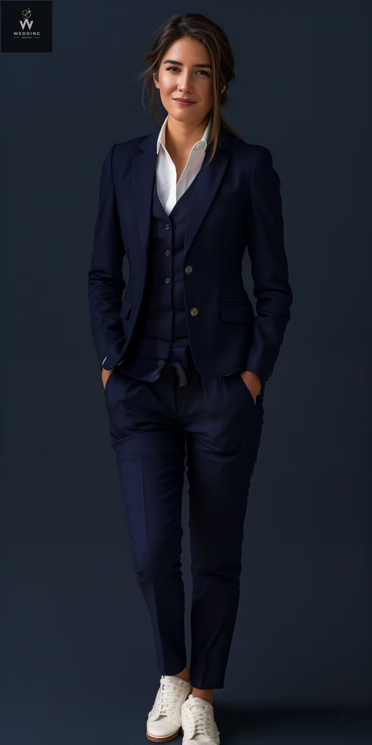 Navy Blue Three-Piece Suit for Women - Elegant Business Attire Navy Blue Three-Piece Suit for Women - Elegant Business Attire