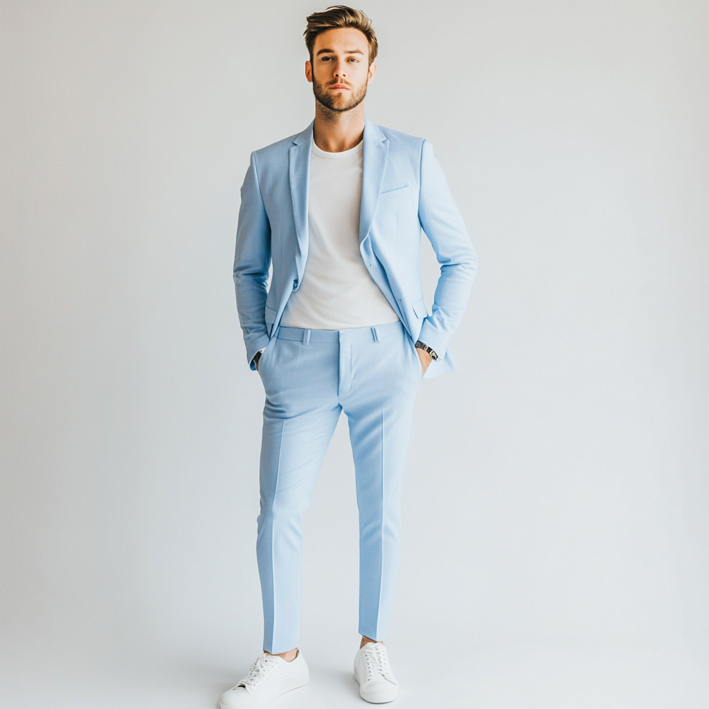 Men's Light Blue Two-Piece Suit - Stylish Formal Wear | Tailored Suit Custom / 30 Men's Light Blue Two-Piece Suit - Stylish Formal Wear | Tailored Suit Custom / 30