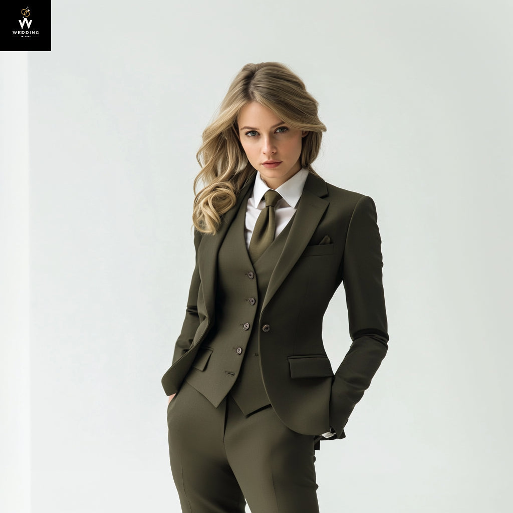 Seaweed Green Three-Piece Pant Suit for Women