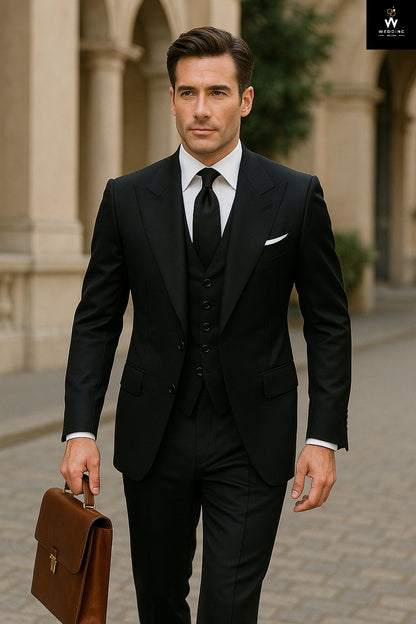 Men’s Black 3 Piece Suit – Classic Formal Wear for Weddings & Parties