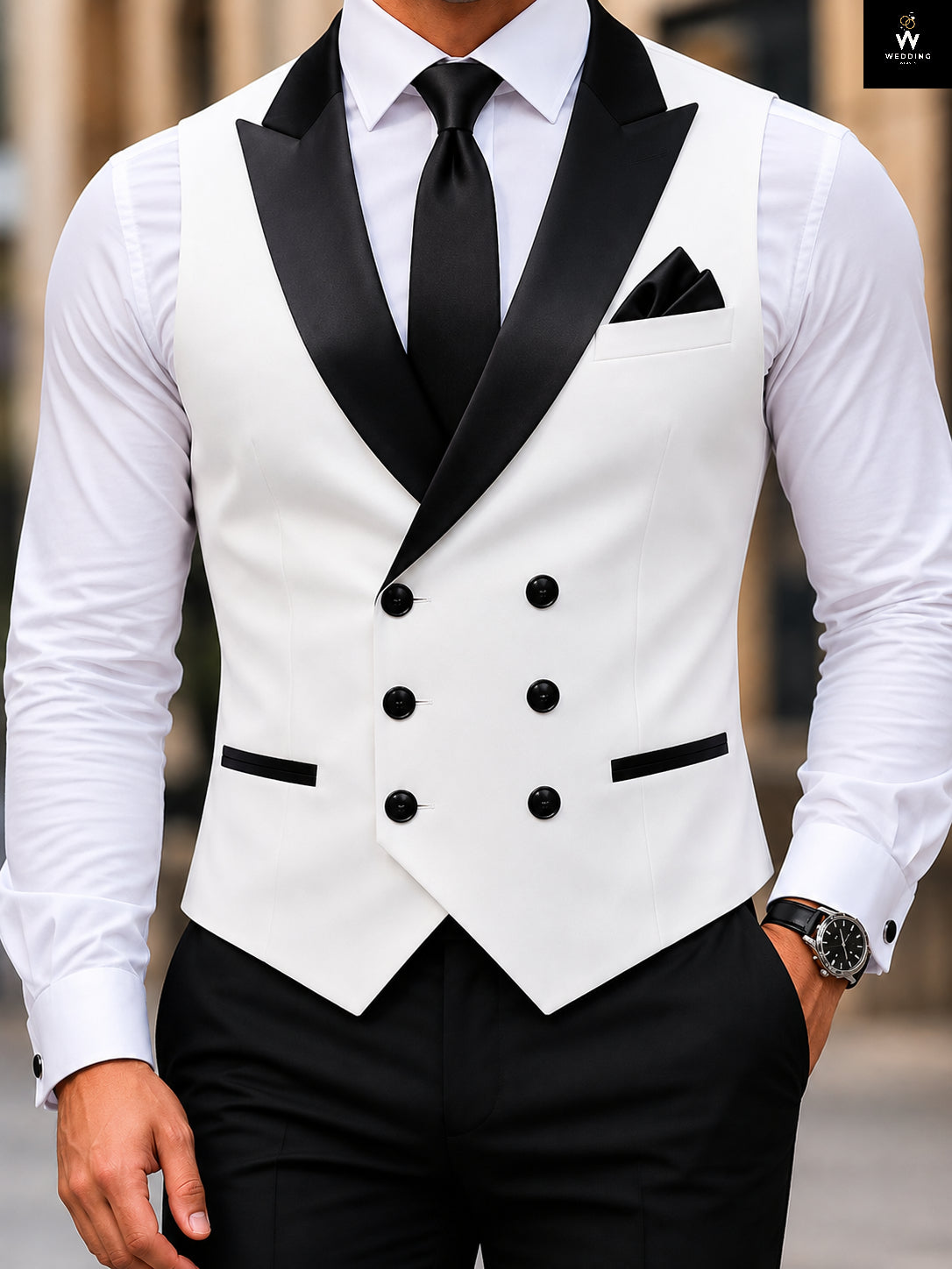 White Double Breasted Waistcoat for Men