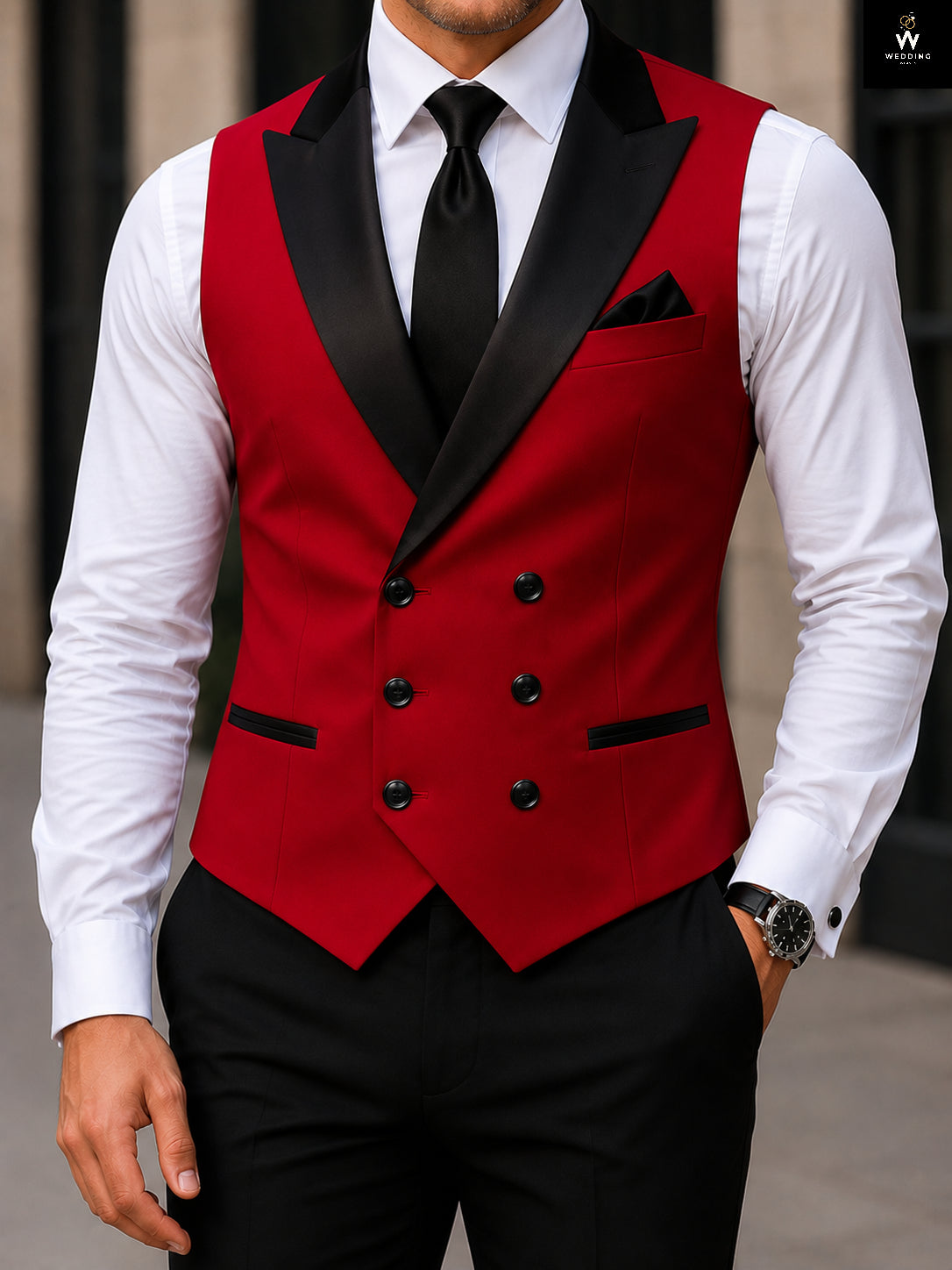 Red Double Breasted Waistcoat for Men