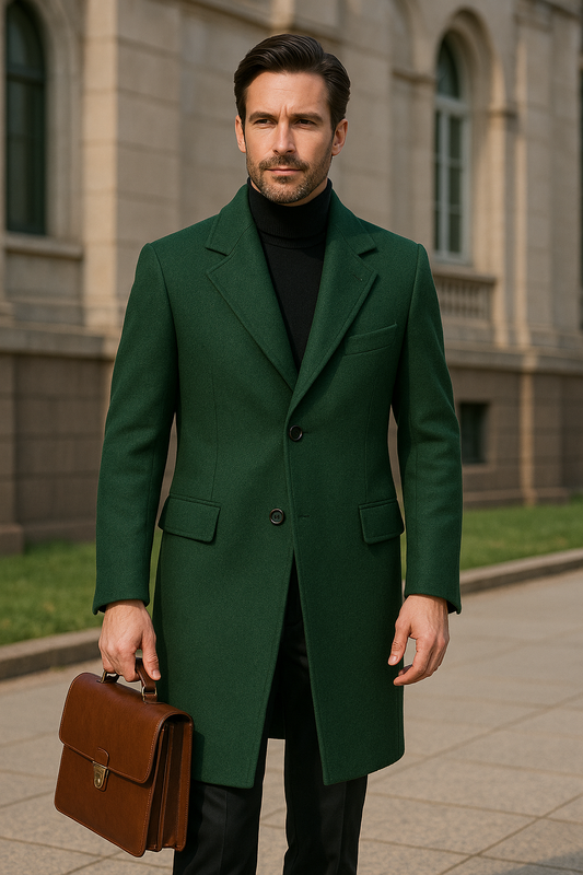 Men’s Premium Green Wool Overcoat – Elegant Style with Superior Warmth
