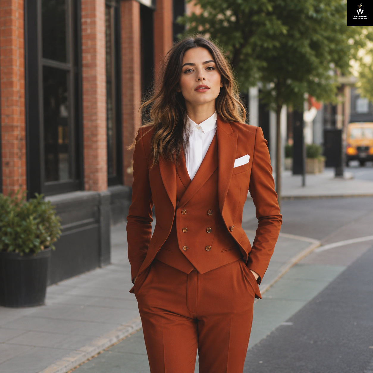 rust three piece suit