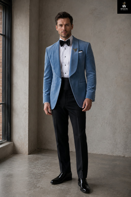 Men's Sky Blue Velvet Tuxedo Suit