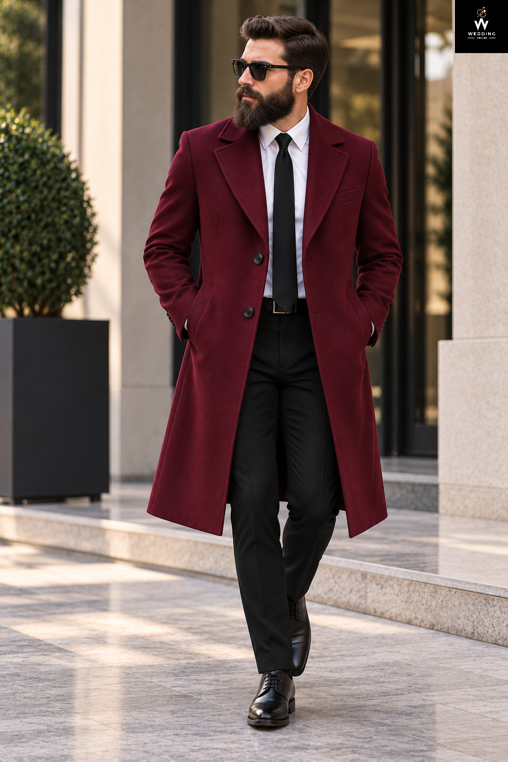 Men’s Burgundy Wool Trench Coat