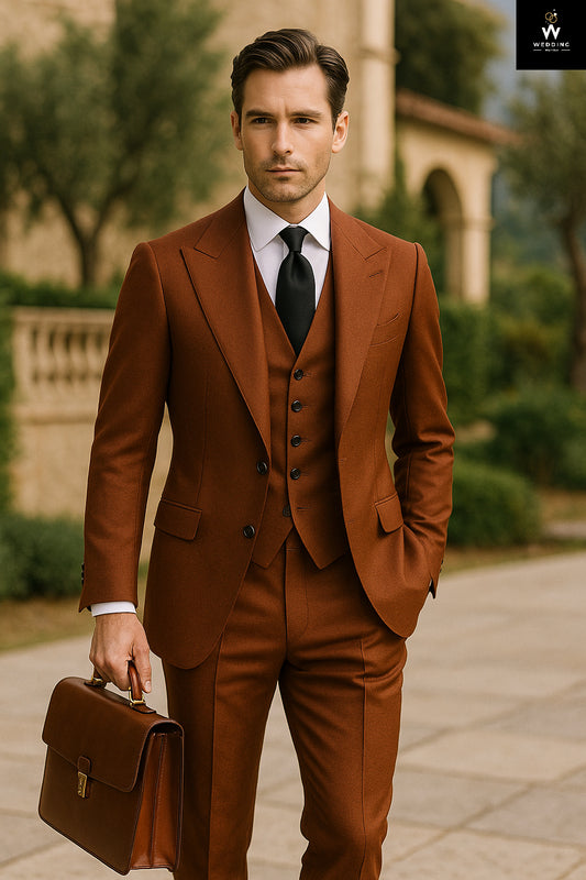 Men’s Rust 3 Piece Suit – Classic Wedding & Partywear Formal Set