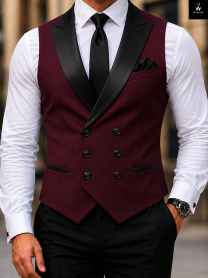 Men’s Burgundy Double Breasted Vest