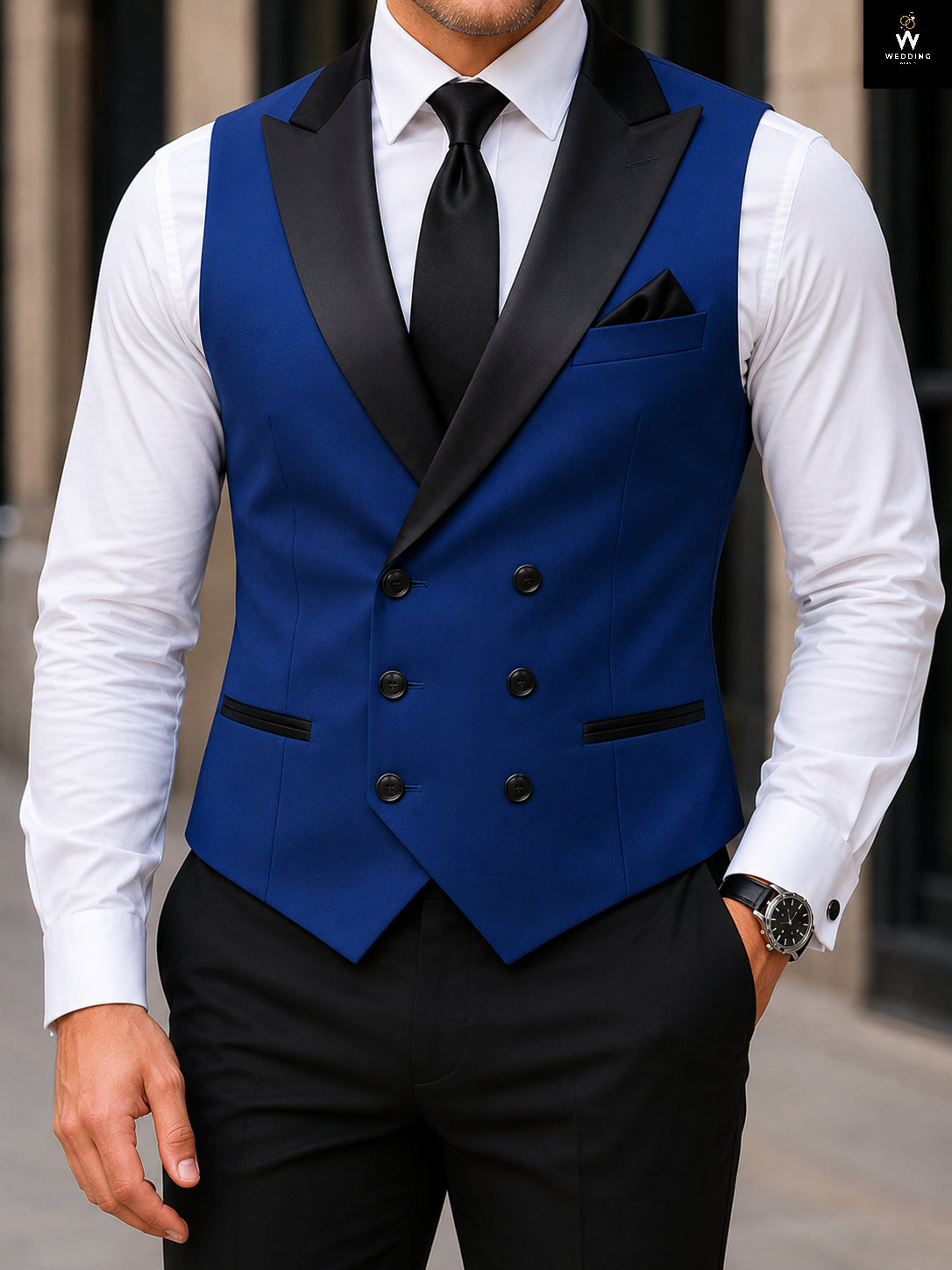 Royal Blue Double Breasted Waistcoat for Men