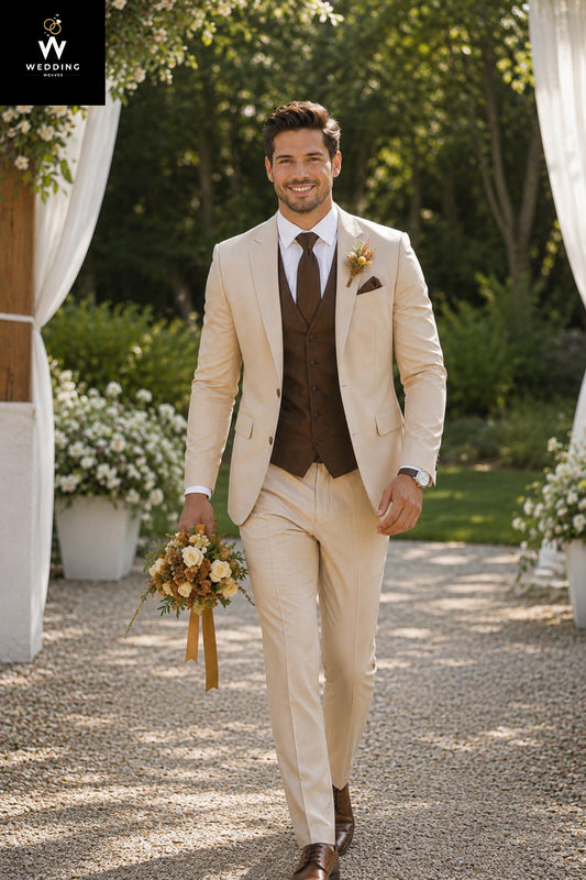 Beige Grooms suit