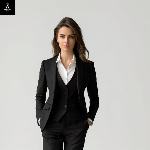 Elegant Women's Black Three-Piece Pant Suit – Formal & Wedding Wear