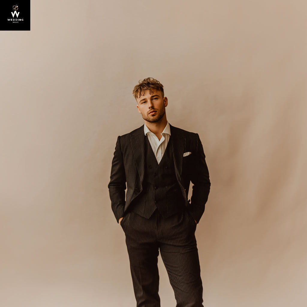 Men’s Black Pinstripe 3-Piece Suit – Classic Tailoring with a Modern Edge