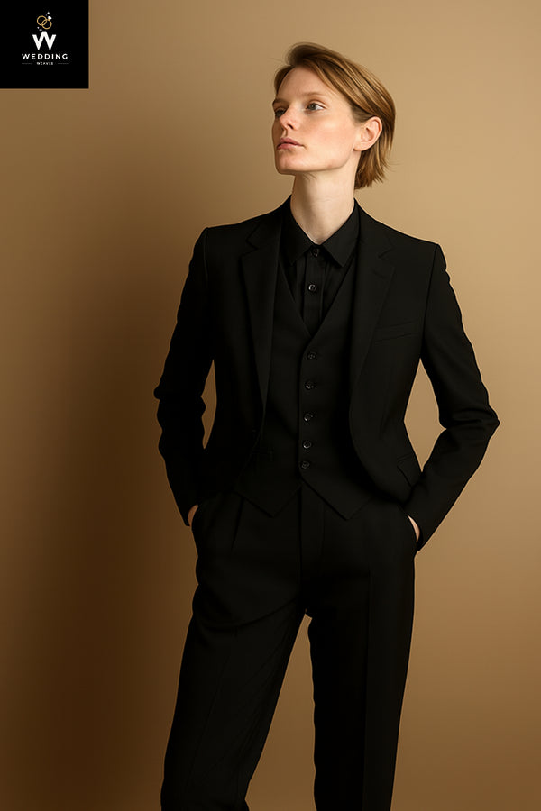 Women's Black Three-Piece Pant Suit – Elegant Wedding & Formal Wear