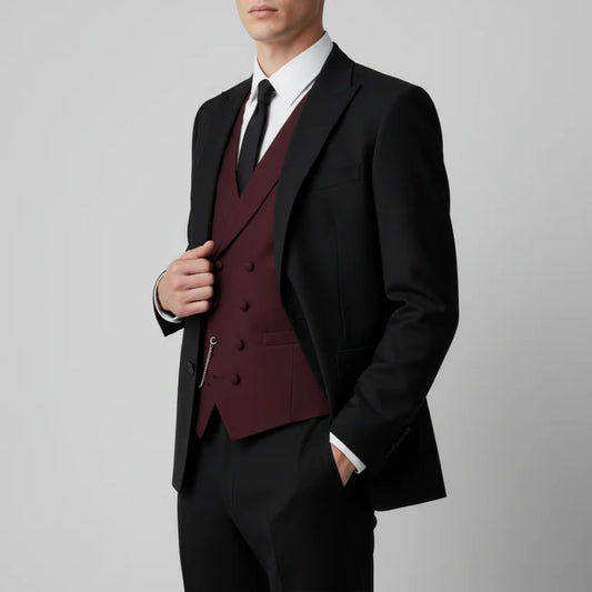 Black and burgundy suit