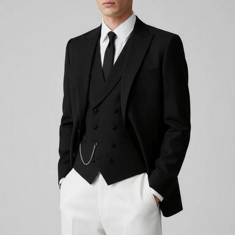 Black and white three piece suit