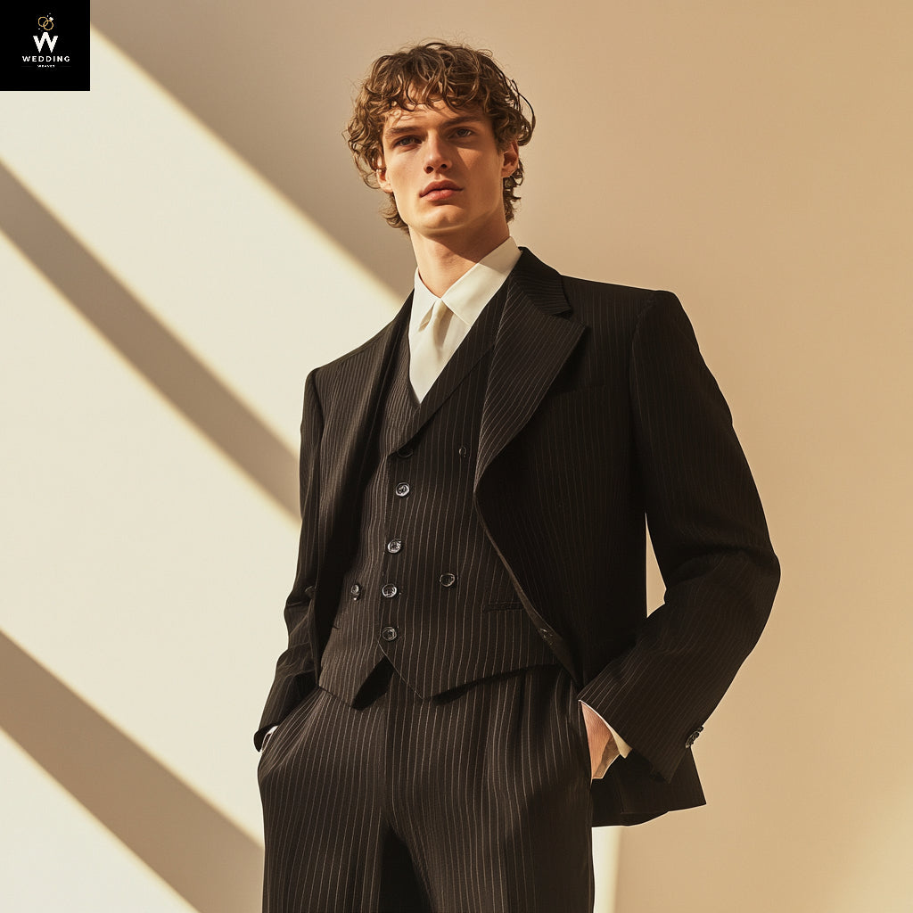 Black Strip Three Piece Suit