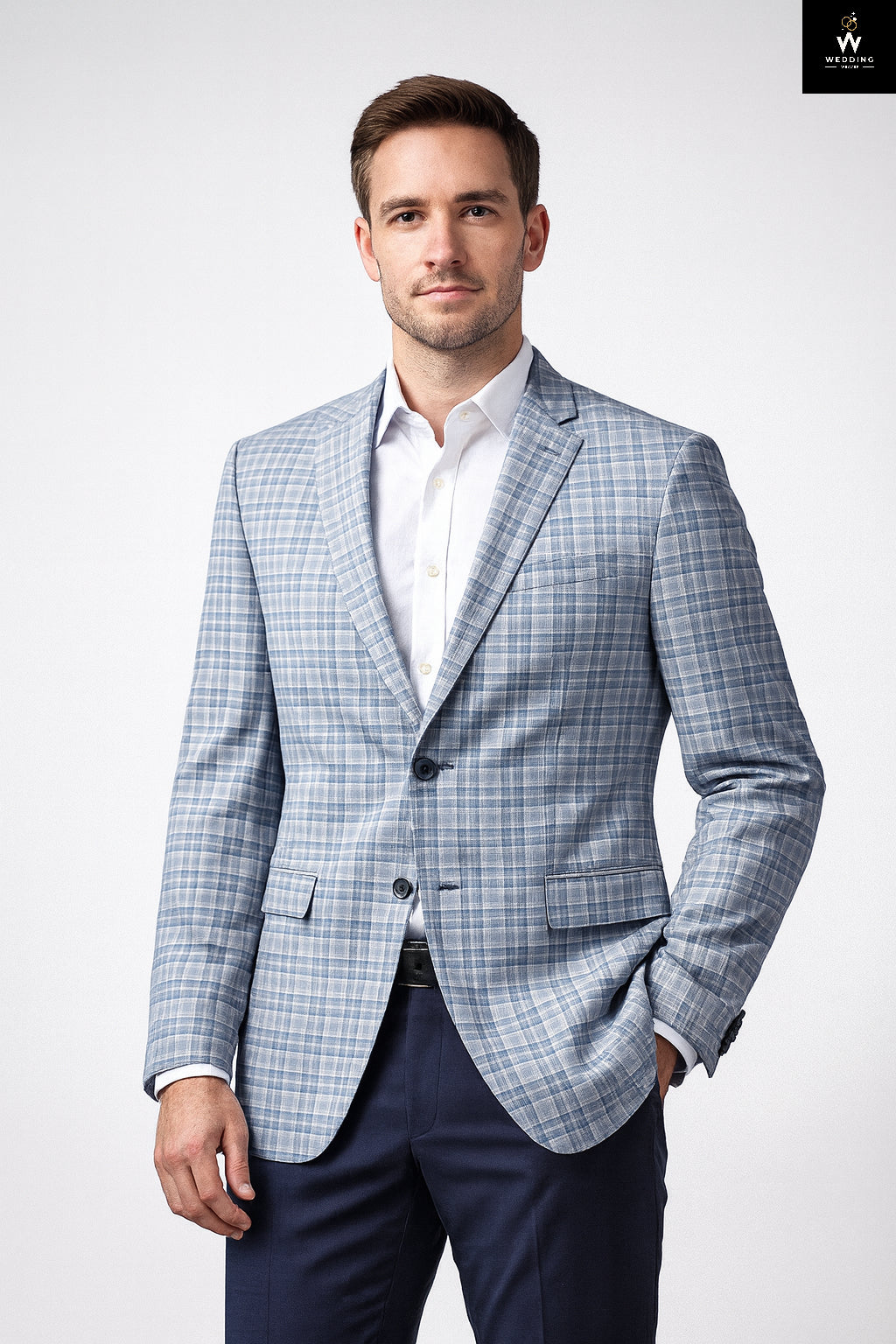 Men’s Grey Plaid Blazer with Blue Line | Business & Party Wear