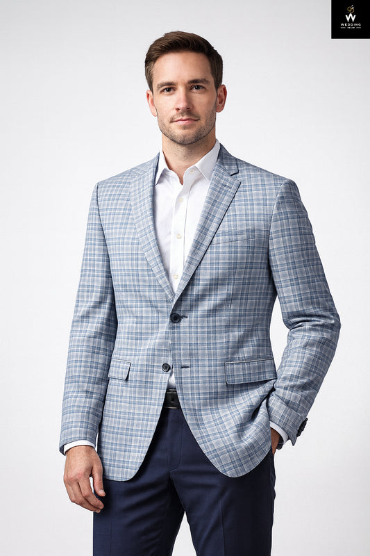 Classic Grey Check Blazer for Men – Tailored Fit Jacket