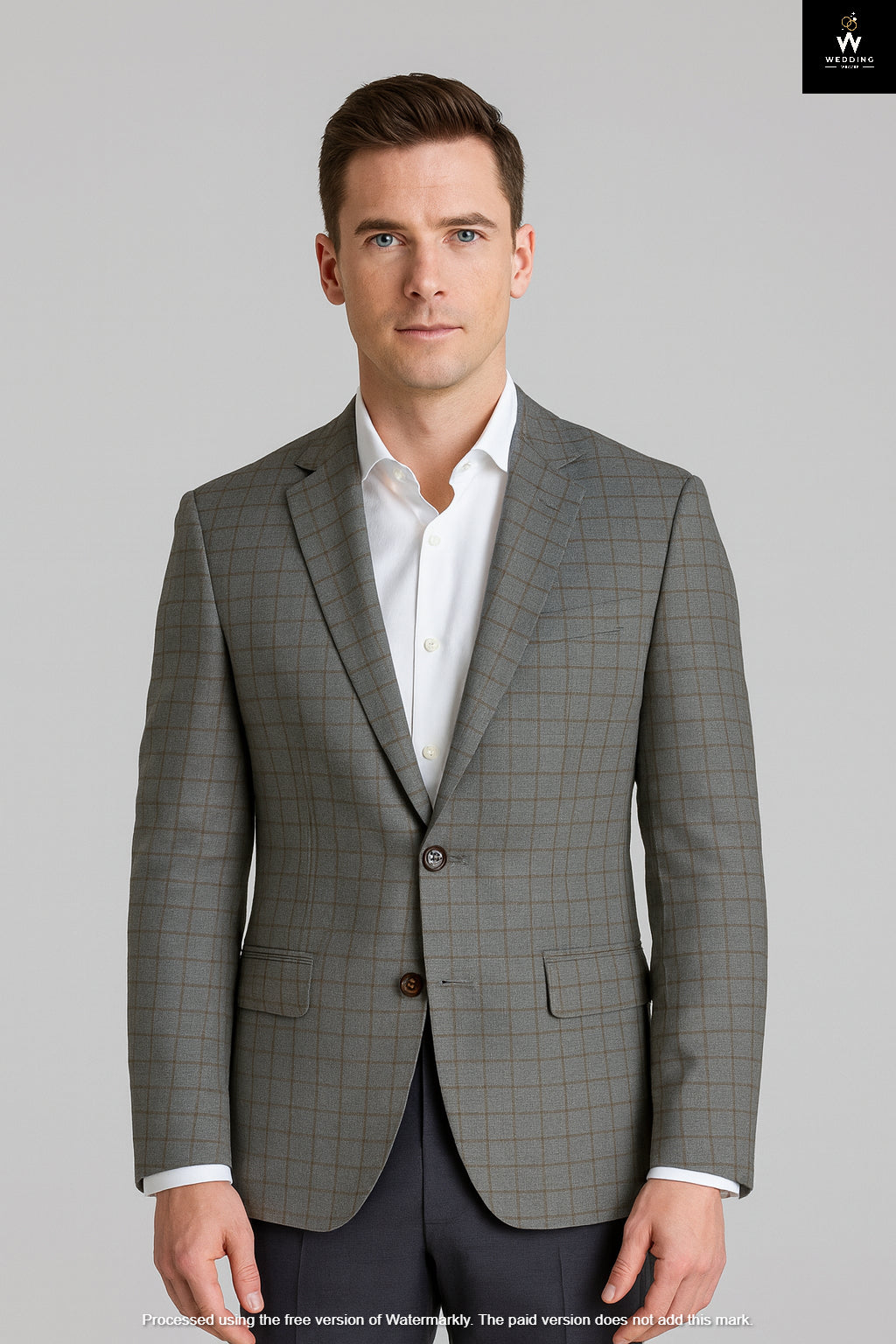 Grey Check Blazer with Brown Windowpane and Black Trouser for Men – Two Piece Set