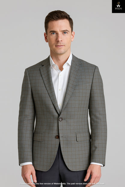 Grey Check Blazer with Brown Windowpane and Black Trouser for Men – Two Piece Set