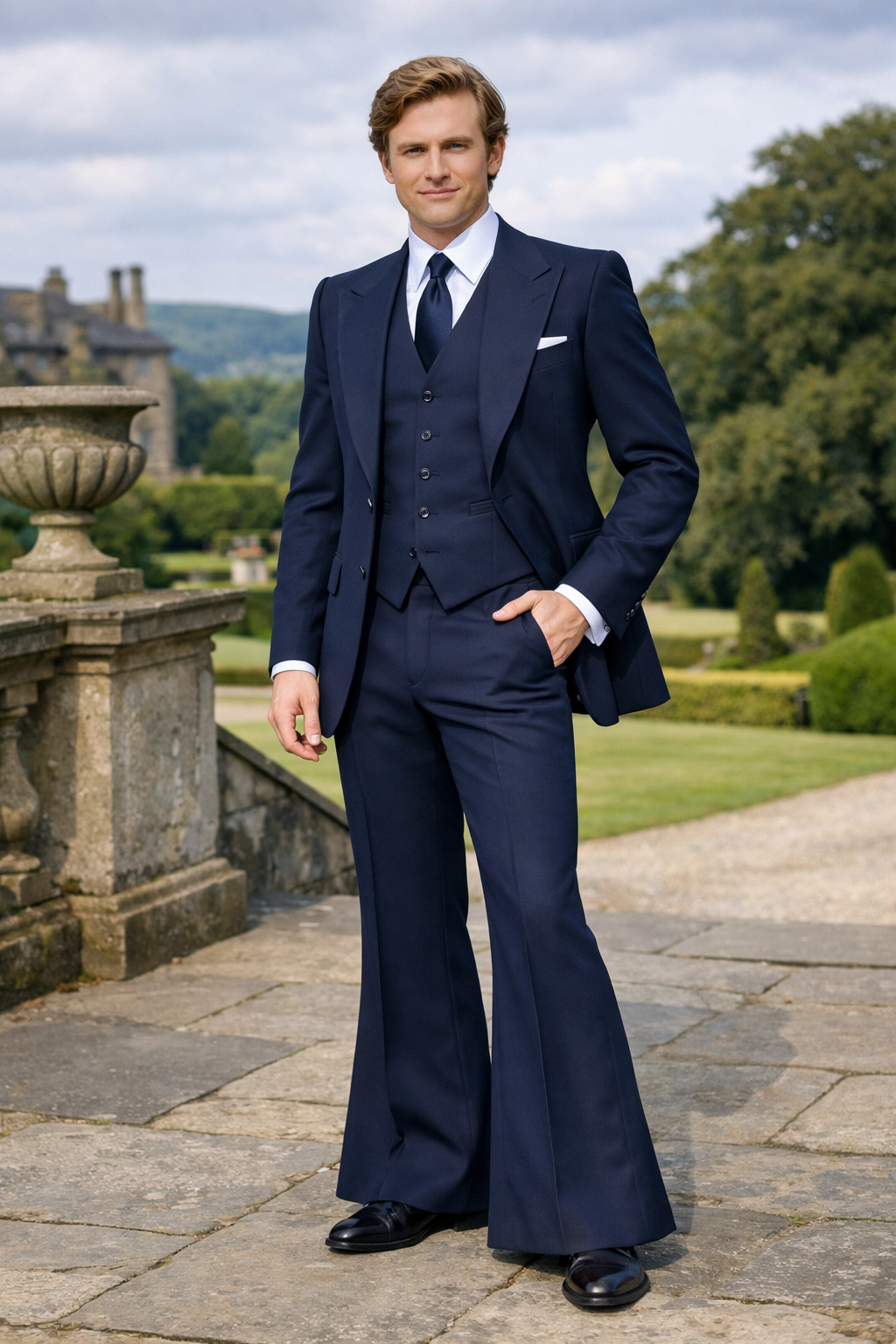 90's style navy blue suit for men