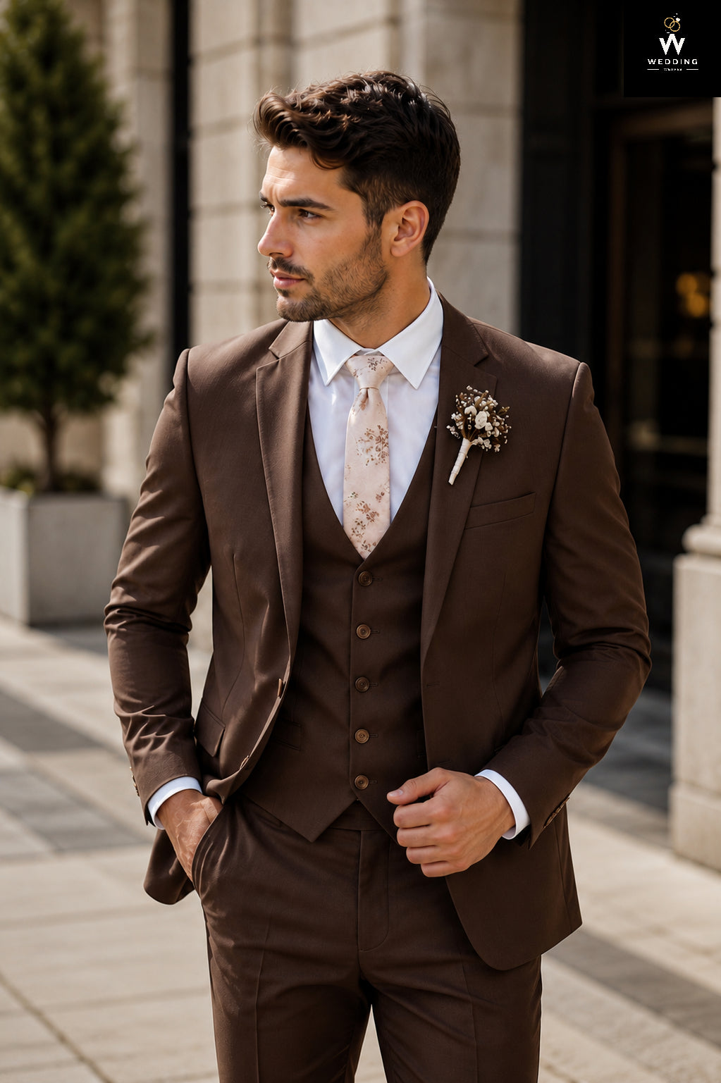 Men's Dark Brown Three Piece Suit – Wedding Groom, Prom & Formal Occasion Attire