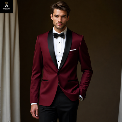 Men Burgundy two piece suit
