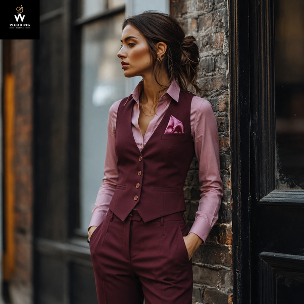 Women’s Burgundy Waistcoat and Pants Set