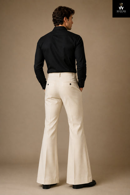 Cream Bell Bottom Trouser for men