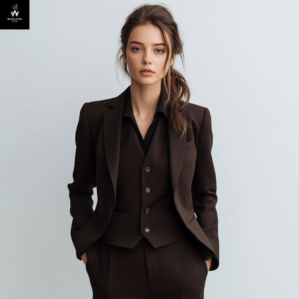 Dark Brown 3-Piece Women's Suit Set – Sophisticated Wedding & Formal Wear