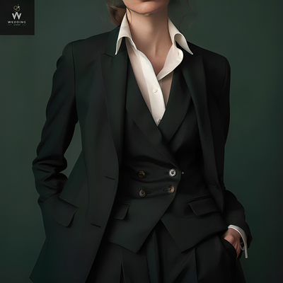 emerald green three piece suit for women