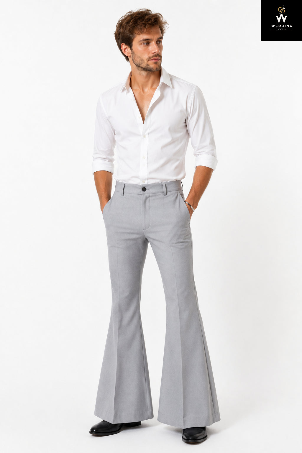 Grey Bell Bottom Pants for Men