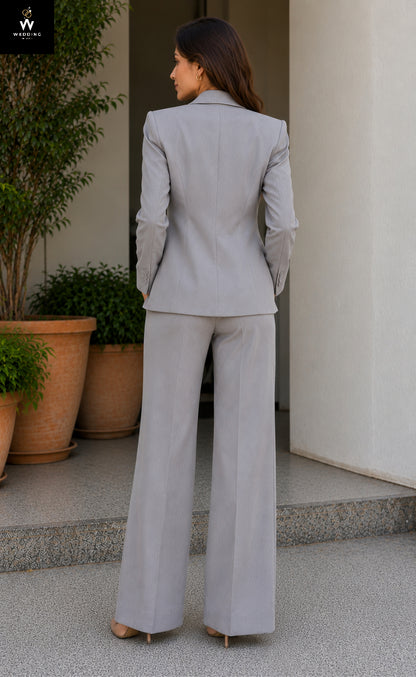Women's Light Grey Three-Piece Pantsuit – Office, Wedding & Formal Wear