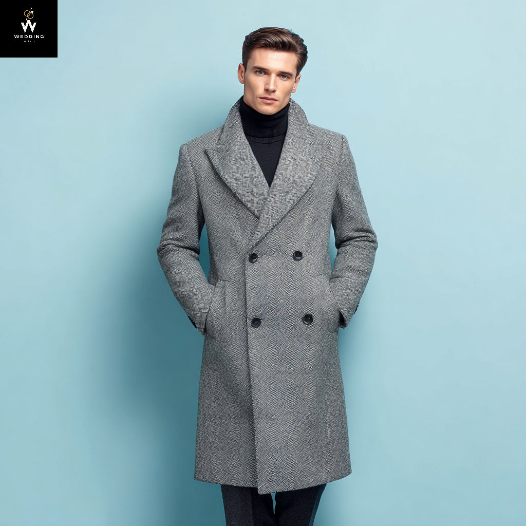 Grey Herringbon Longcoat