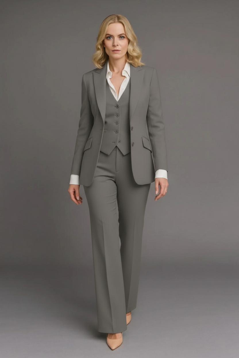 Grey Dressy Three-Piece Pant Suit for Women | Women's Suit Custom / 34 Grey Dressy Three-Piece Pant Suit for Women | Women's Suit Custom / 34