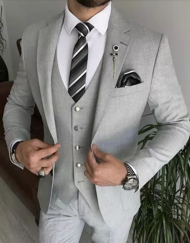Grey three piece suit