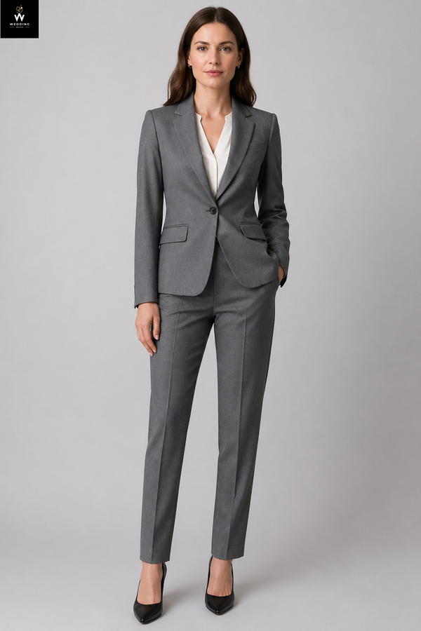 Women’s Dark Grey Blazer & Pants Set – Formal Two-Piece Business Suit Outfit