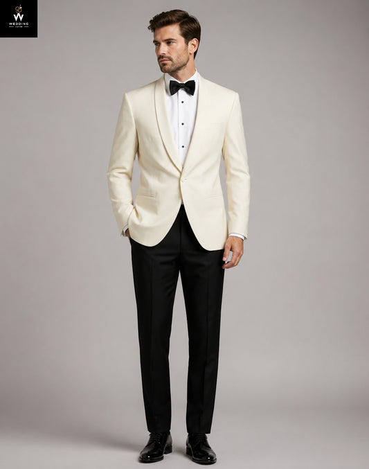 Ivory White and Black Suit for men